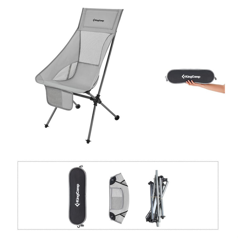 KingCamp Ultralight High Back Portable Camping Folding Chair w/ Carry Bag, Gray