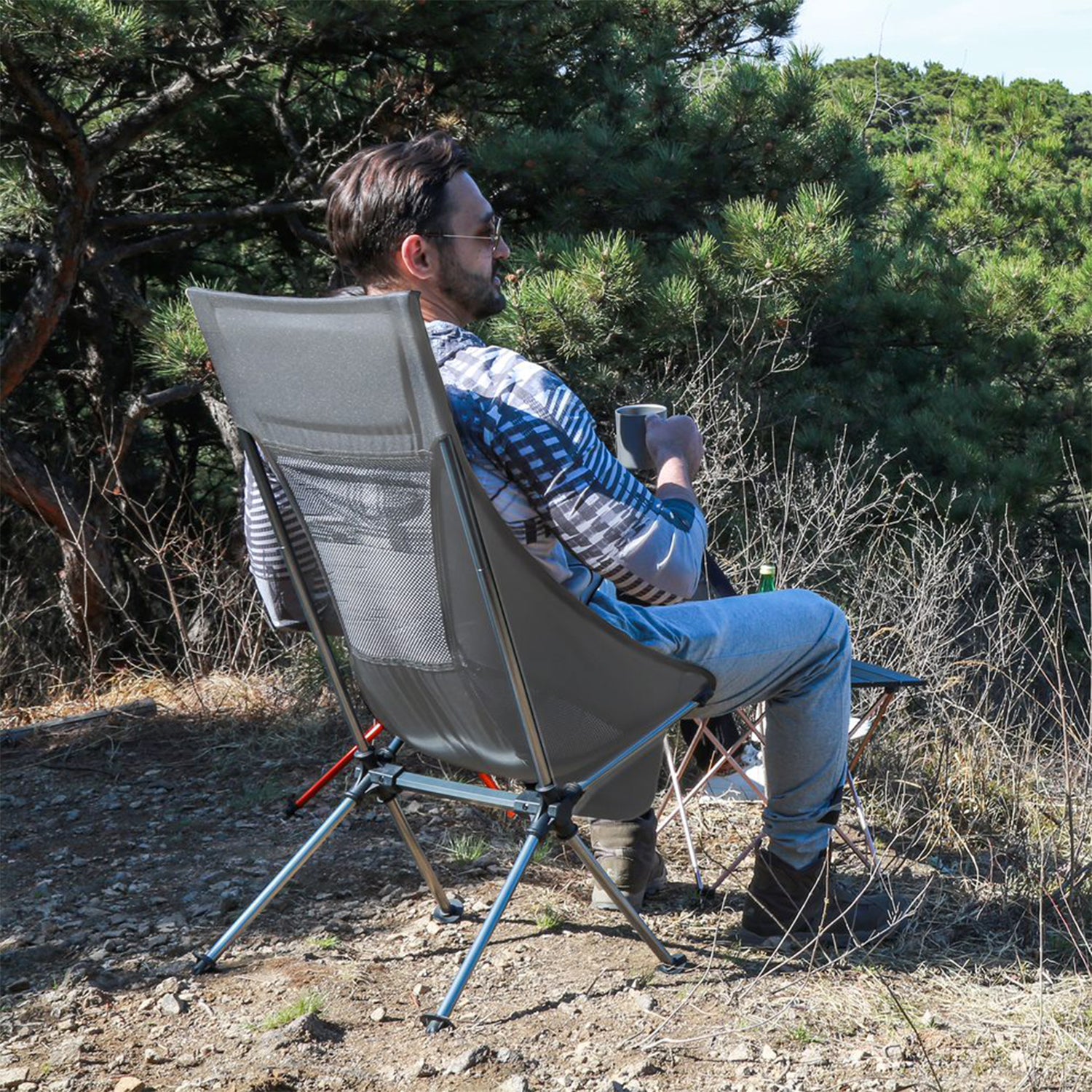 KingCamp High Back Portable Camping Folding Chair w/ Carry Bag, Gray (Open Box)