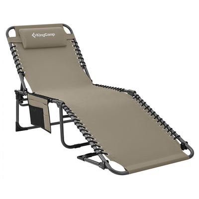 KingCamp Portable 4 Positions Folding Cot Patio Reclining Lounger Chair, Beige