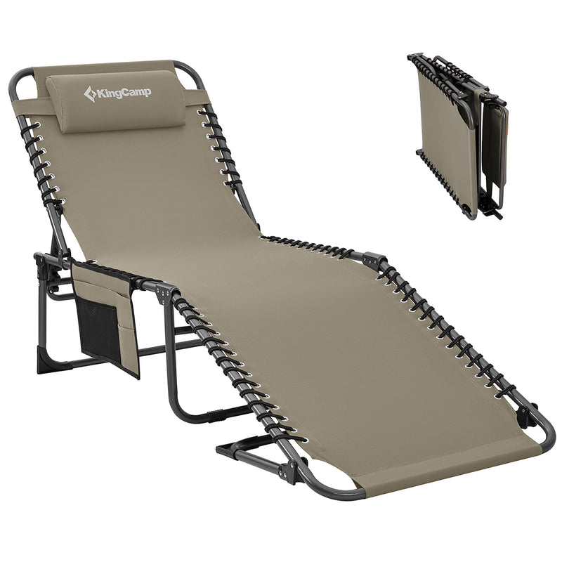 KingCamp Portable 4 Positions Folding Cot Patio Reclining Lounger Chair, Beige