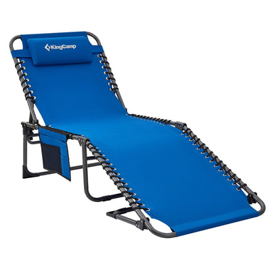 KingCamp Portable 4 Positions Folding Cot Patio Reclining Lounger Chair, Blue