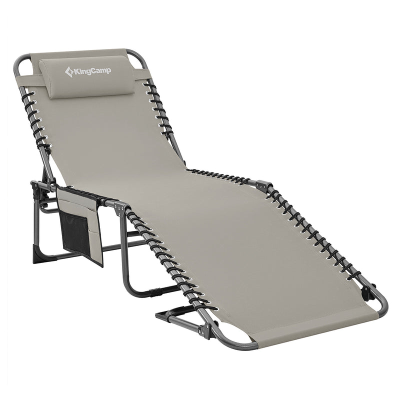 KingCamp Portable 4 Positions Folding Cot Patio Reclining Lounger Chair, Gray