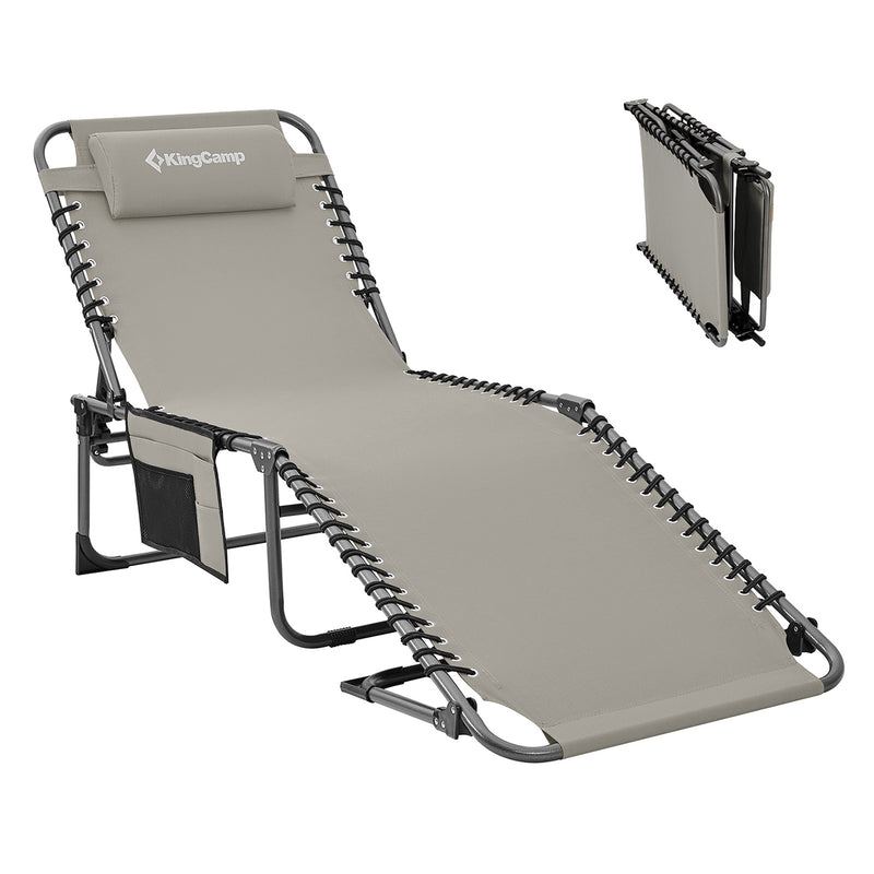 KingCamp Portable 4 Positions Folding Cot Patio Lounger Chair, Gray (Used)