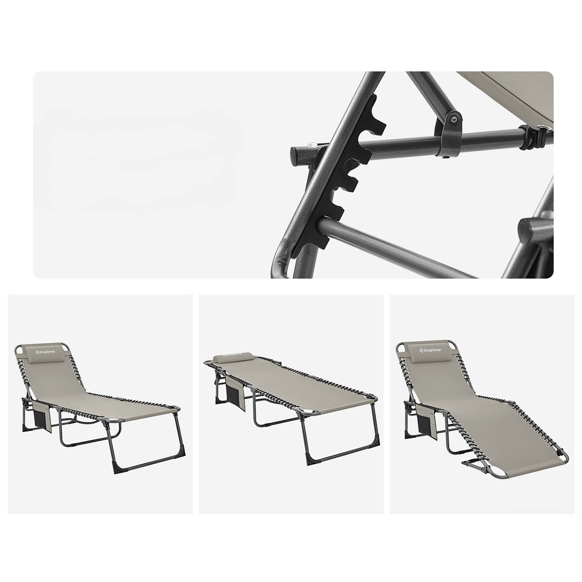 KingCamp Portable Folding Cot Patio Reclining Lounger Chair, Gray (Open Box)