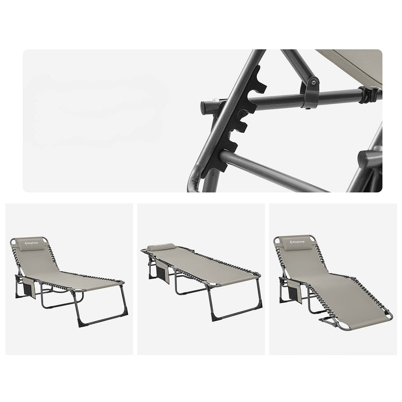 KingCamp Portable 4 Positions Folding Cot Patio Reclining Lounger Chair, Gray