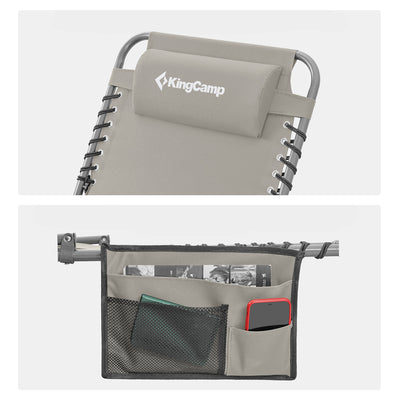 KingCamp Portable Folding Cot Patio Reclining Lounger Chair, Gray (Open Box)