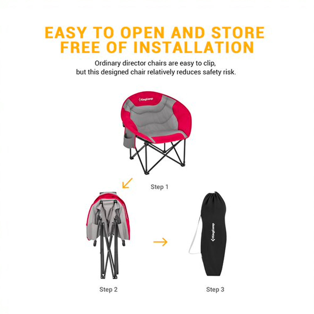 KingCamp Foldable Saucer Lounge Camping and Room Chair, Red/Grey (Open Box)