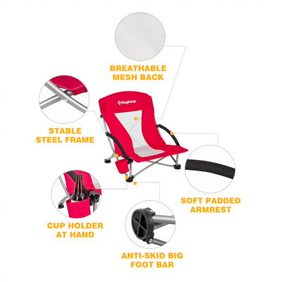KingCamp Strong Stable Folding Beach Chair w/ Mesh Back, Red (Open Box)