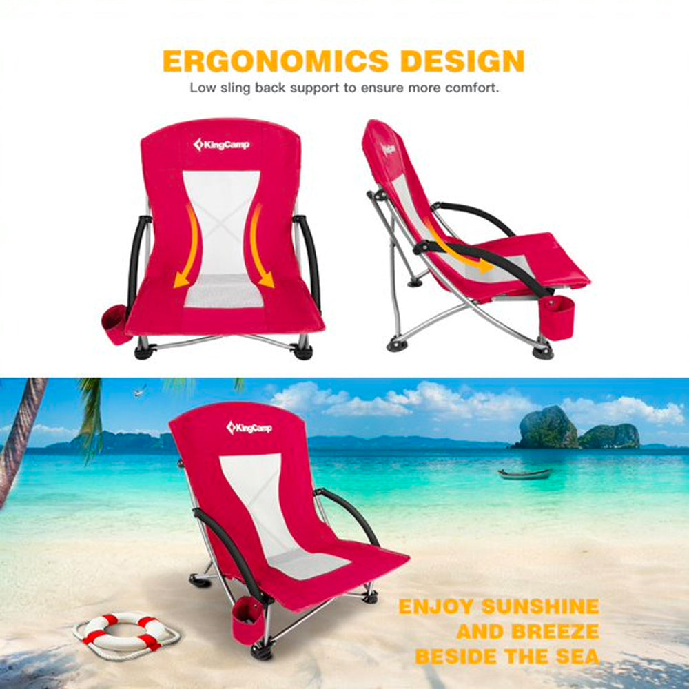 KingCamp Strong Stable Folding Beach Chair w/ Mesh Back, Red (Open Box)