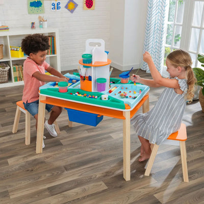 KidKraft Maker's Space Project Station Activity Craft Table w/ Storage & Stools