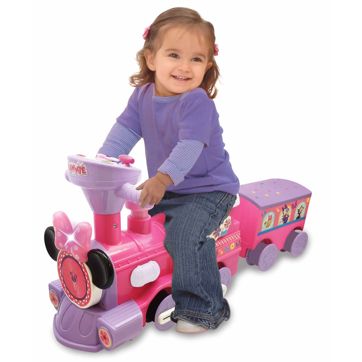 Kiddieland Disney Minnie Mouse Activity Ride On Train Engine and Caboose Toy
