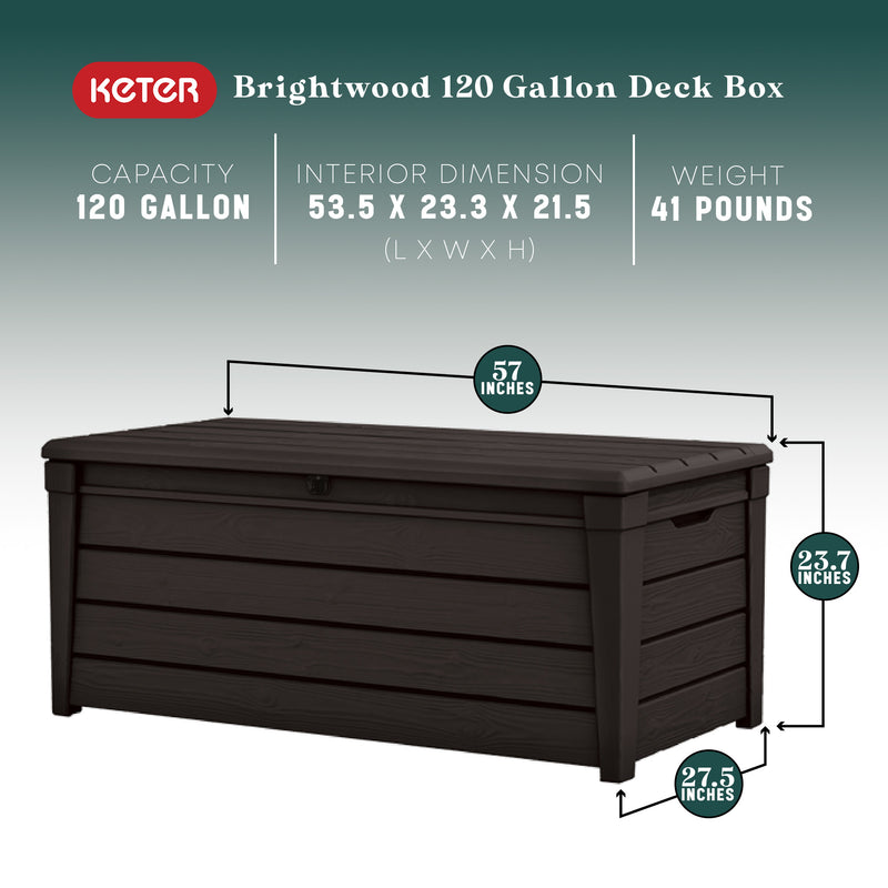 Keter Brightwood 120gal Patio Deck Box Resin Storage Bench, Brown (Damaged)