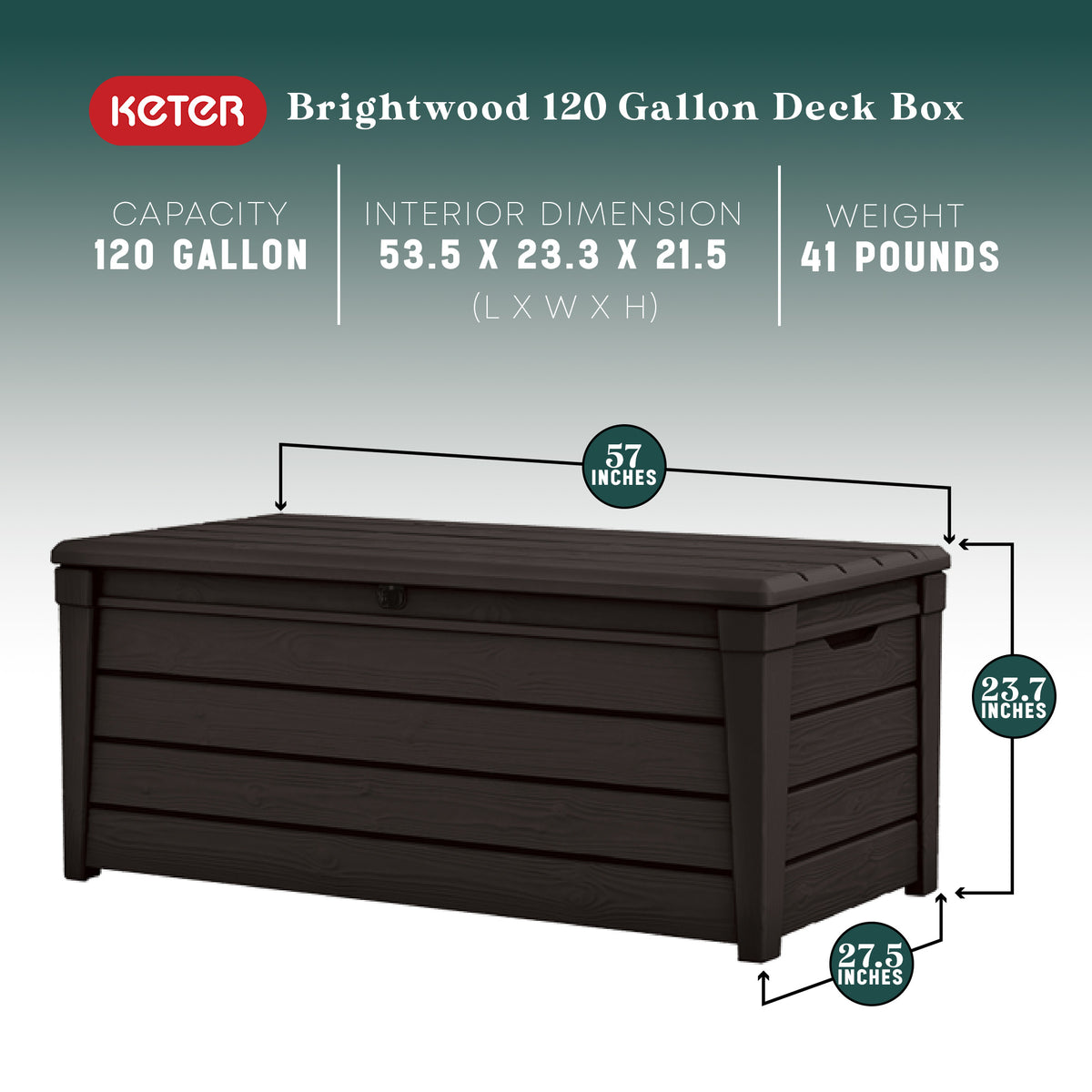 Keter Brightwood 120gal Weatherproof Resin Patio Deck Storage Box Bench, Brown - VMInnovations