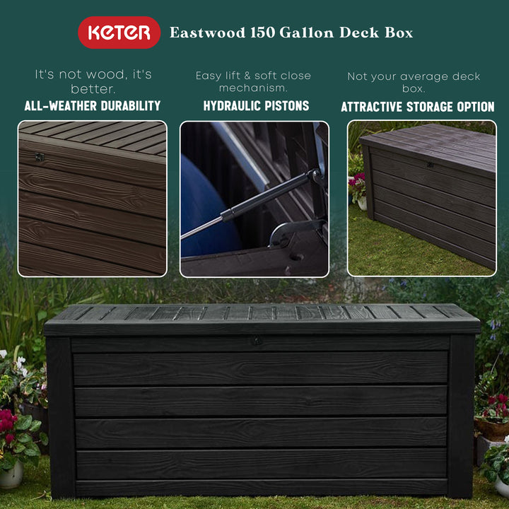 Keter Westwood 150 Gallon Outdoor Furniture Storage Deck Box, Espresso(Open Box) - VMInnovations
