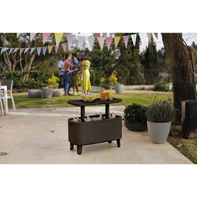 Keter Breeze Bar 17 Gallon Cooler with Pop-Up Table Top Bar Cart, Espresso Brown - VMInnovations
