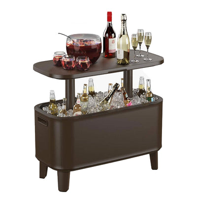 Keter Breeze Bar 17 Gallon Cooler with Pop-Up Table Top Bar Cart, Espresso Brown - VMInnovations