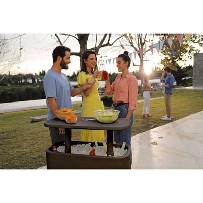 Keter Breeze Bar 17 Gallon Cooler with Pop-Up Table Top Bar Cart, Espresso Brown - VMInnovations