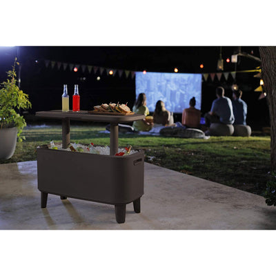 Keter Breeze Bar 17 Gallon Cooler with Pop-Up Table Top Bar Cart, Espresso Brown - VMInnovations
