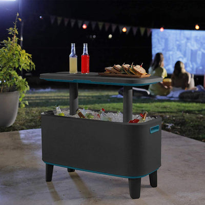 Keter  17 Gallon Cooler with Pop-Up Table Top Bar Cart, Grey & Teal (Open Box)