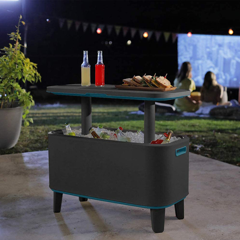 Keter Breeze Bar 17Gal Cooler with Pop-Up Table Top Bar Cart, Grey & Teal (Used)
