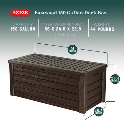 Keter Westwood 150 Gallon Plastic Outdoor Furniture Storage Deck Box, Espresso
