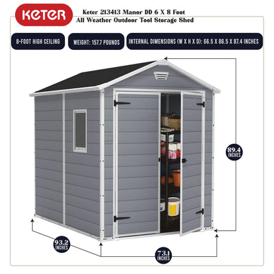 Keter Manor 6 X 8ft All Weather Resistant Storage Shed, Grey (For Parts) - VMInnovations