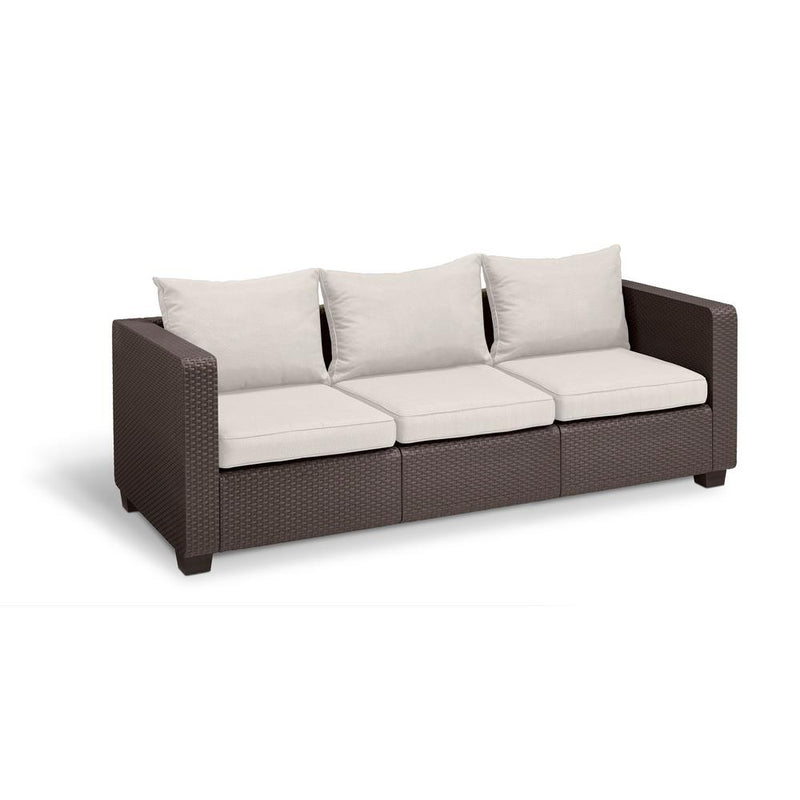 Salta Brown Resin 3 Seat Plastic Patio Sofa Couch Canvas Cushions (For Parts)