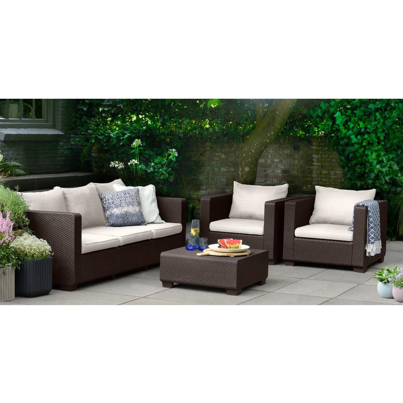 Salta Brown Resin 3 Seat Plastic Patio Sofa Couch Canvas Cushions (For Parts)