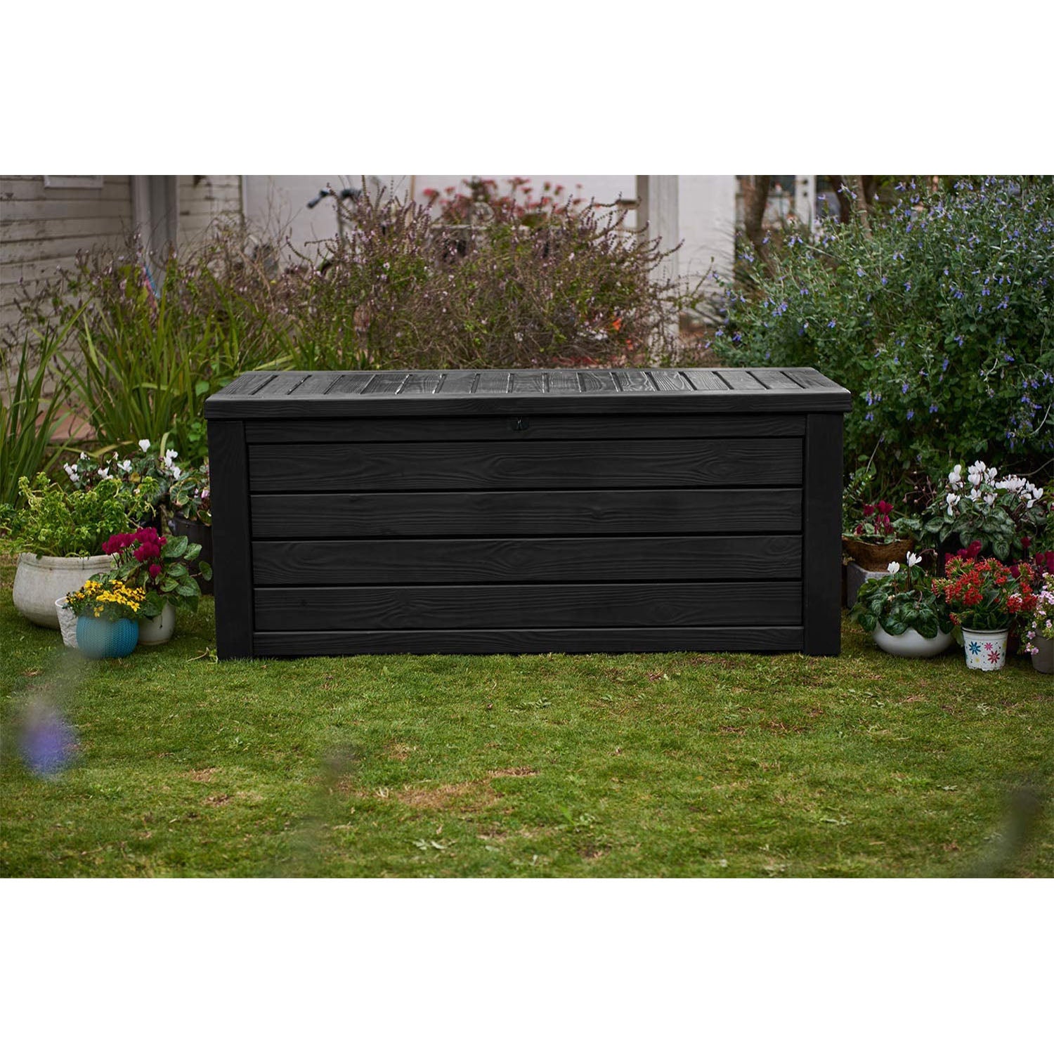 Keter Westwood 150 Gallon Plastic Outdoor Furniture Storage Deck Box, Dark Gray - VMInnovations