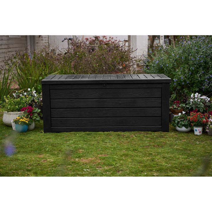 Keter Westwood 150 Gallon Plastic Outdoor Furniture Storage Deck Box, Dark Gray