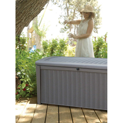 Keter Borneo Rattan/Wicker Style Resin Patio Deck Bin, 110gal, Grey (Used)