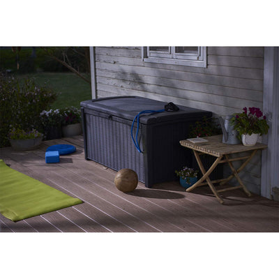 Keter Borneo Rattan/Wicker Style Resin Patio Deck Bin, 110gal, Grey (Used)