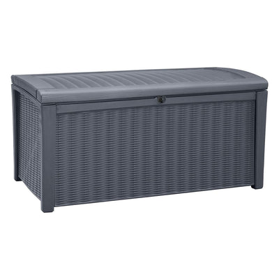 Keter Borneo Rattan/Wicker Style Resin Patio Deck Bin, 110gal, Grey (Used)