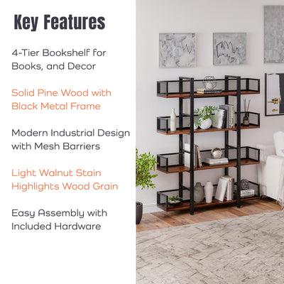Sturdis 4 Tier Solid Industrial Bookshelf with Mesh Barriers, Black (For Parts) - VMInnovations