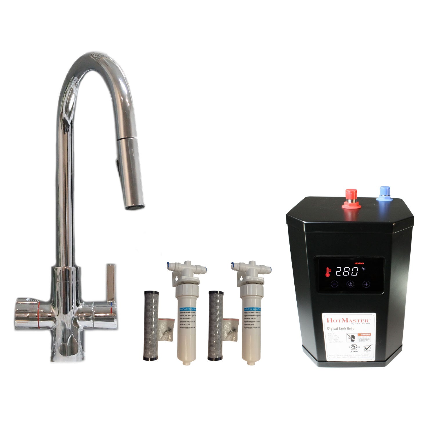 Westbrass 4 in 1 Hot Water Dispenser Faucet w/Instant Hot Tank, Chrome(Open Box) - VMInnovations