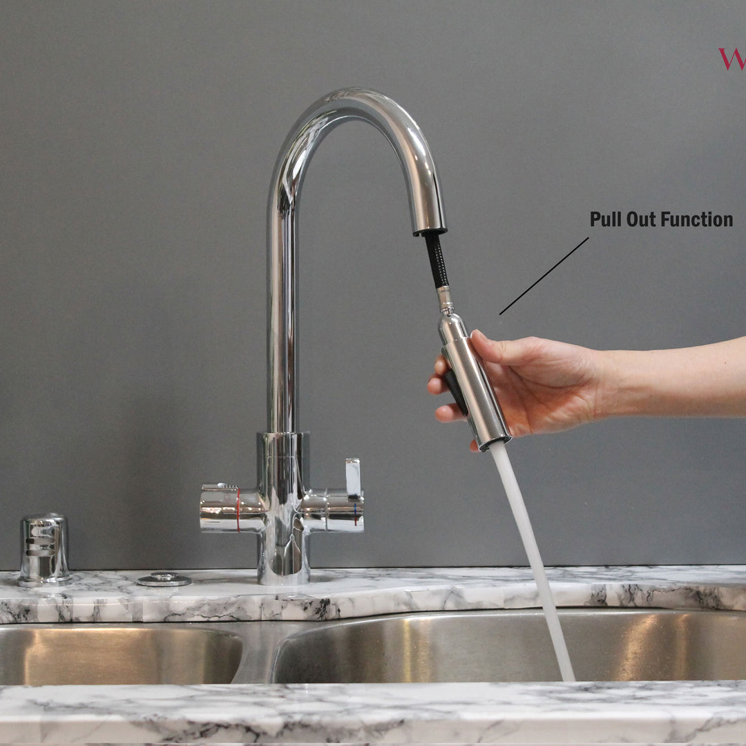 Westbrass 4 in 1 Hot Water Dispenser Faucet w/Instant Hot Tank, Chrome(Open Box)