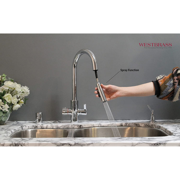 Westbrass HotMaster 4in1 Hot Water Dispenser Faucet w/ Hot Tank, Polished Chrome