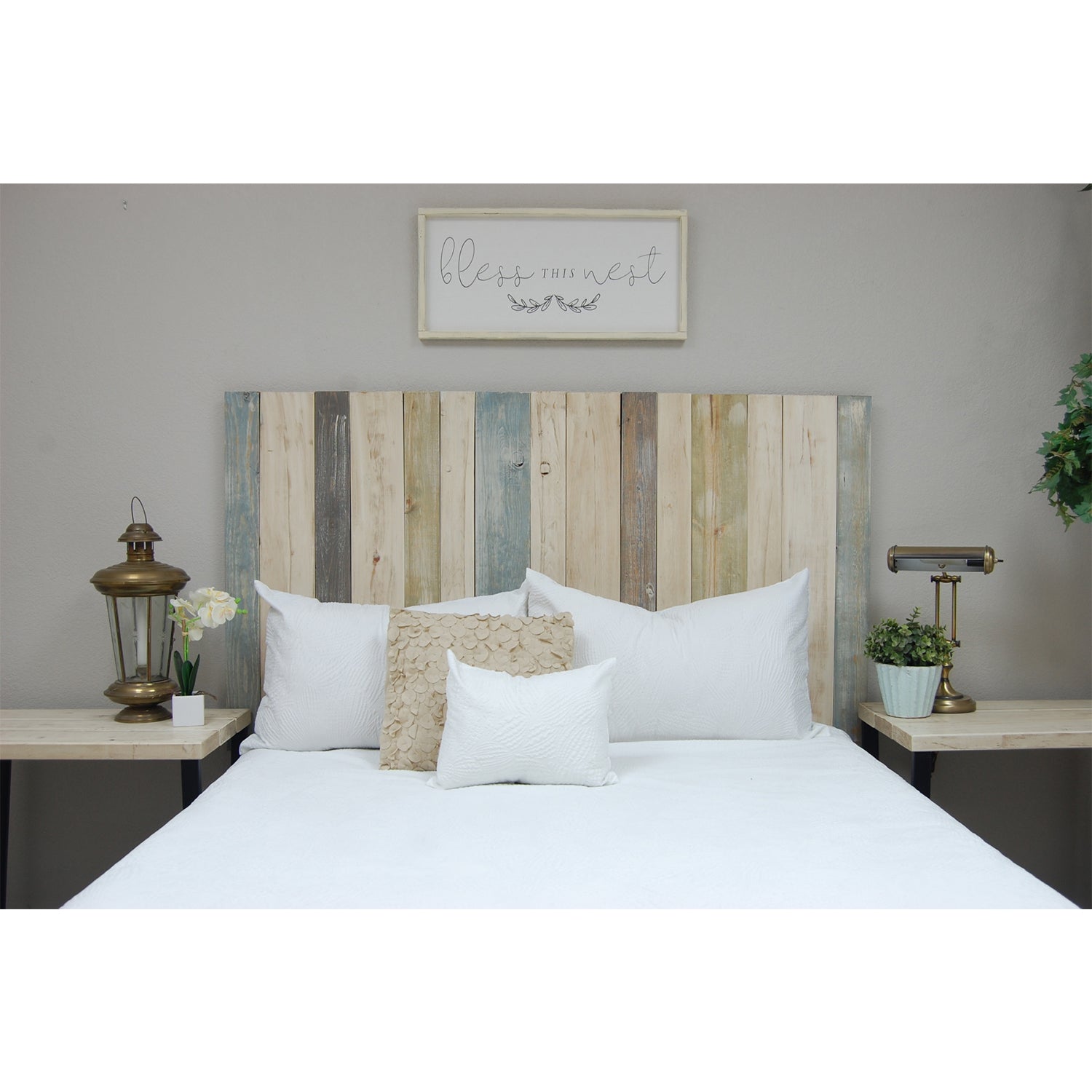 Barn Walls Floating Hanger Handmade 4 Panel Wall Headboard, Farmhouse Mix, King