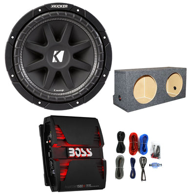 KICKER 12" 300W Subwoofer (2 Pack) + Boss Phantom Amplifier + Q-POWER Enclosure - VMInnovations