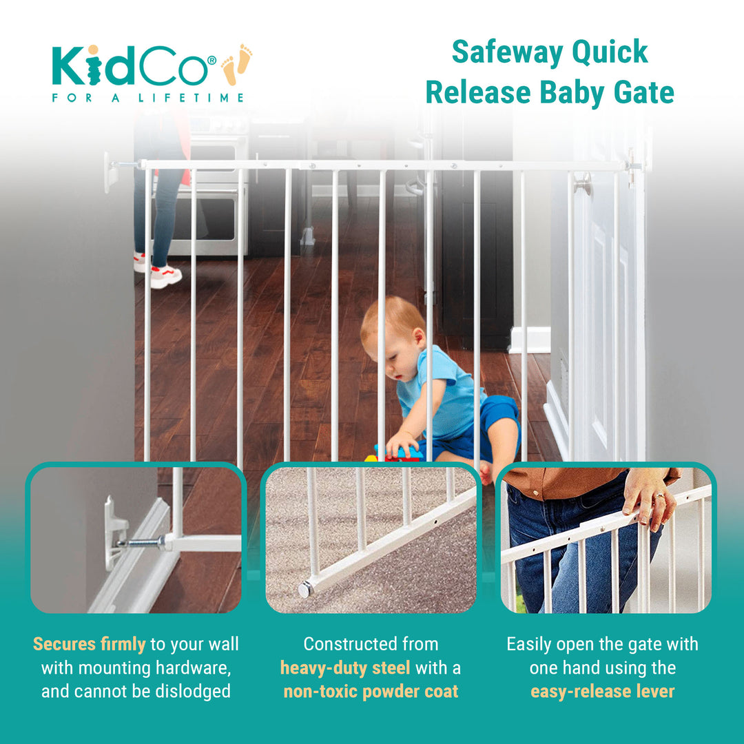 KidCo G2000 Safeway Top of Stairs Quick Release Baby Gate, 42.5 x 30.5 In, White