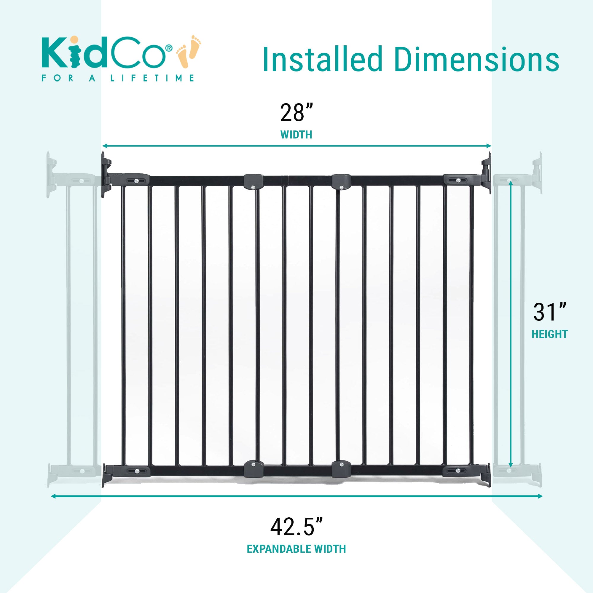 KidCo Angle Mount Safeway Stair Top Quick Release Baby Gate, 42.5x30.5 In, Black - VMInnovations