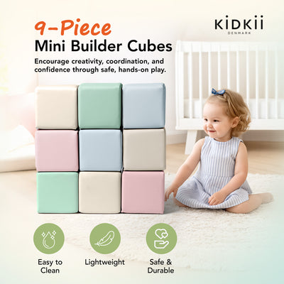 KIDKII 9pc Mini Builder Cubes Soft Foam Stackable Toddler Blocks (Open Box) - VMInnovations