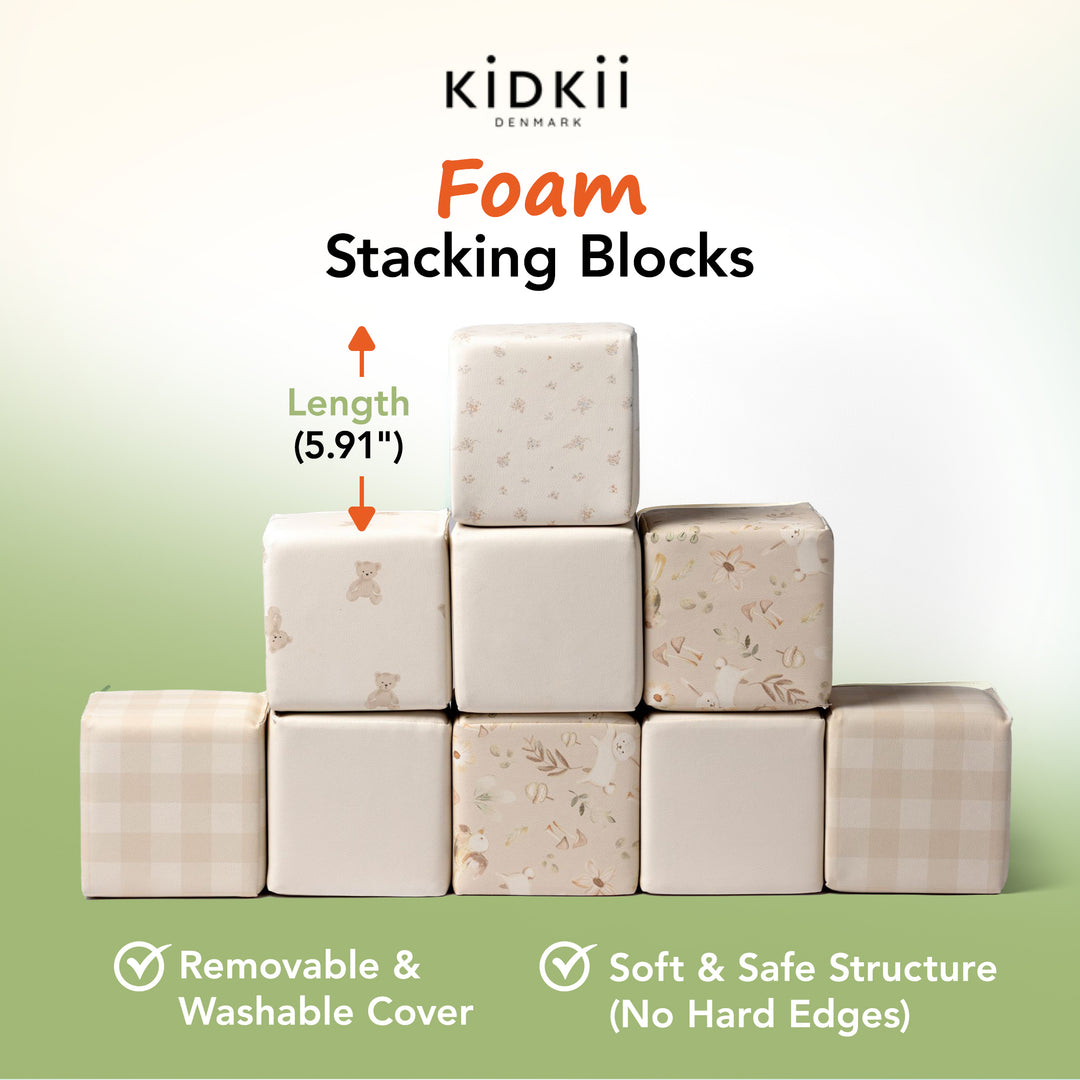 KIDKII 9pc Set Mini Builder Cubes Soft Foam Stackable Toddler Blocks (Open Box)