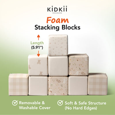 KIDKII 9pc Set Mini Builder Cubes Soft Foam Stackable Toddler Blocks (Open Box) - VMInnovations