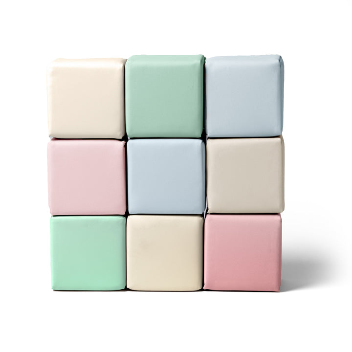 KIDKII 9 Piece Set Mini Builder Cubes Soft Foam Stackable Toddler Blocks, Pastel