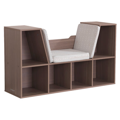 KidKraft Wooden Bookcase Storage Shelving Unit w/ Reading Nook, Gray (Open Box)