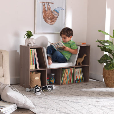 KidKraft Wooden Bookcase Storage Shelving Unit w/ Reading Nook, Gray (Open Box)