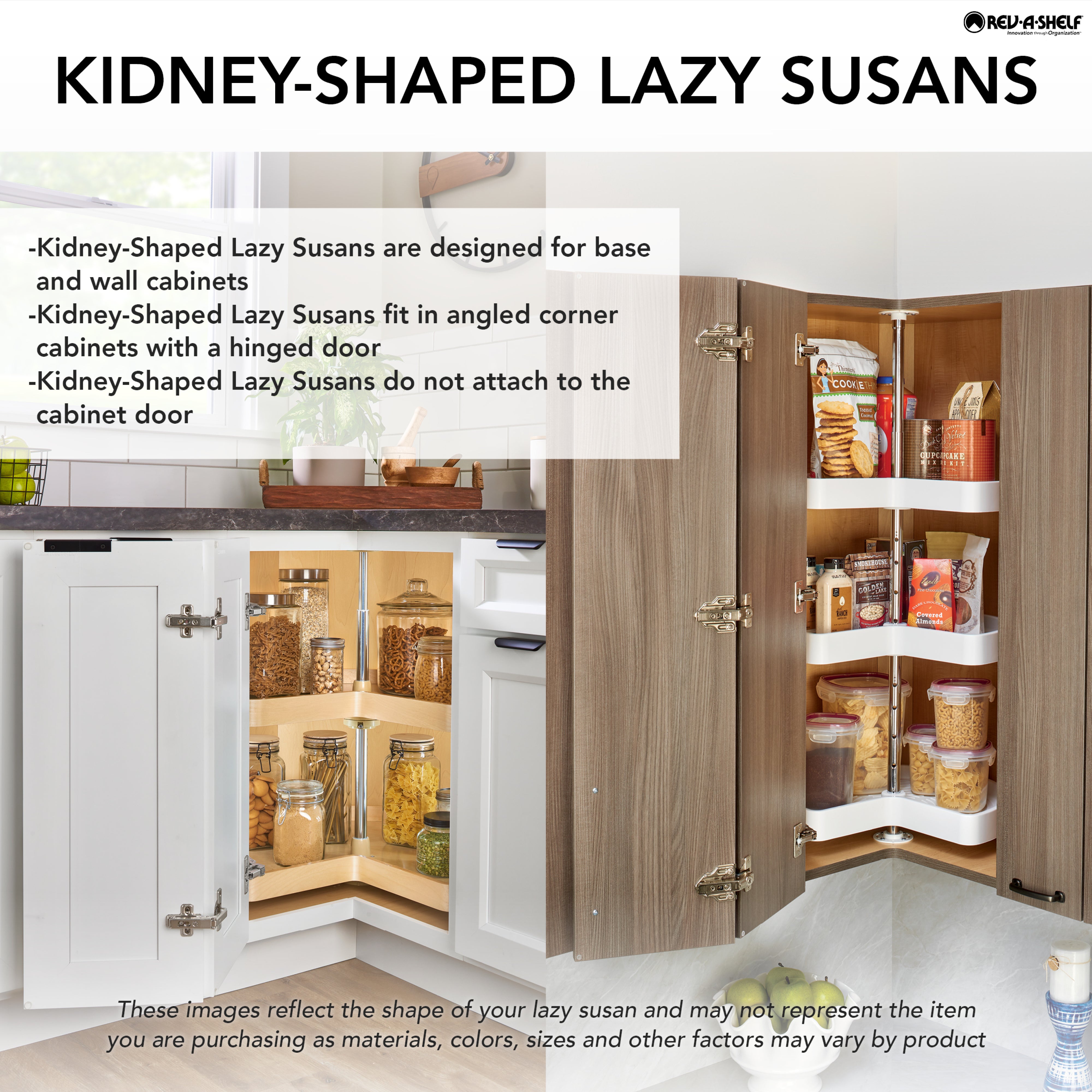 Rev-A-Shelf 28'' Kidney-Shaped Lazy Susan Corner Wall Cabinet Two-Shelf, 6472-28-11-52