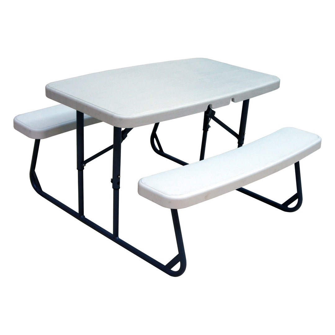 Plastic Development Steel Frame 2 Bench Kids Picnic Outdoor Table, White (Used)