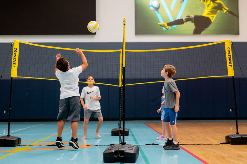 CROSSNET Four Square Volleyball Net and Game Set with Indoor 4 Pack Base Set